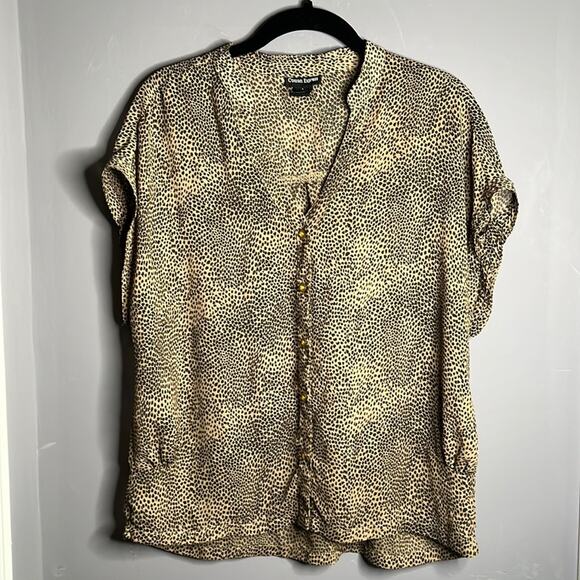Cotton Express Brown and Black Leopard Short Sleeve Blouse Size Large - Picture 1 of 6